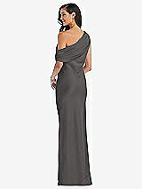 Rear View Thumbnail - Caviar Gray Draped One-Shoulder Convertible Maxi Slip Dress