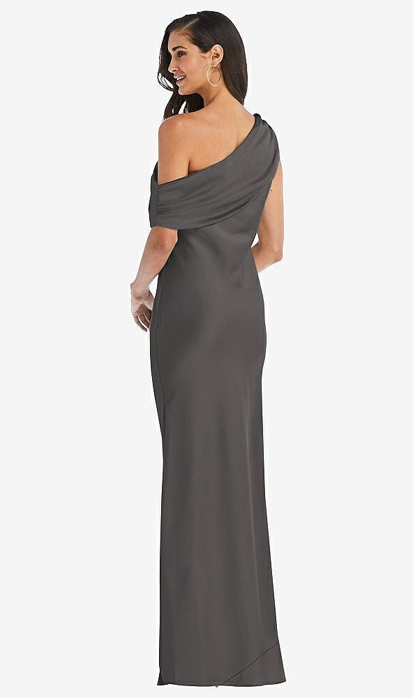 Back View - Caviar Gray Draped One-Shoulder Convertible Maxi Slip Dress