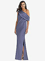 Front View Thumbnail - French Blue Draped One-Shoulder Convertible Maxi Slip Dress