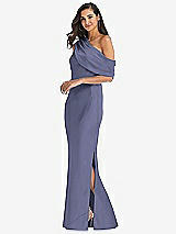 Side View Thumbnail - French Blue Draped One-Shoulder Convertible Maxi Slip Dress