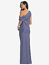 Rear View Thumbnail - French Blue Draped One-Shoulder Convertible Maxi Slip Dress