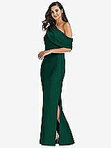 Side View Thumbnail - Hunter Green Draped One-Shoulder Convertible Maxi Slip Dress