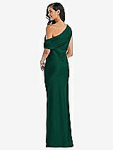 Rear View Thumbnail - Hunter Green Draped One-Shoulder Convertible Maxi Slip Dress