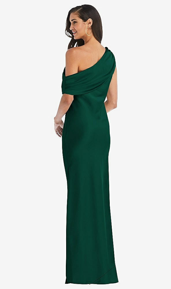 Back View - Hunter Green Draped One-Shoulder Convertible Maxi Slip Dress