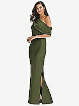 Side View Thumbnail - Olive Green Draped One-Shoulder Convertible Maxi Slip Dress