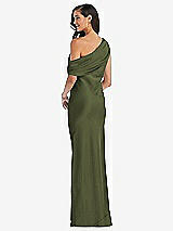 Rear View Thumbnail - Olive Green Draped One-Shoulder Convertible Maxi Slip Dress
