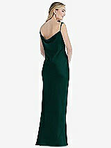 Rear View Thumbnail - Evergreen Asymmetrical One-Shoulder Cowl Maxi Slip Dress
