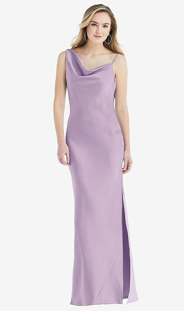 Front View - Pale Purple Asymmetrical One-Shoulder Cowl Maxi Slip Dress