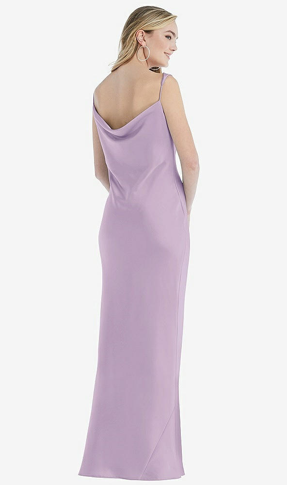 Back View - Pale Purple Asymmetrical One-Shoulder Cowl Maxi Slip Dress