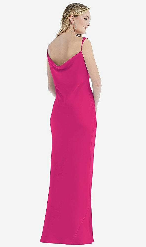 Back View - Think Pink Asymmetrical One-Shoulder Cowl Maxi Slip Dress