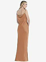 Rear View Thumbnail - Toffee Asymmetrical One-Shoulder Cowl Maxi Slip Dress