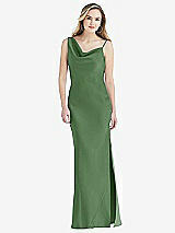 Front View Thumbnail - Vineyard Green Asymmetrical One-Shoulder Cowl Maxi Slip Dress