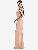 Side View Thumbnail - Pale Peach Off-the-Shoulder Tie Detail Trumpet Gown with Front Slit