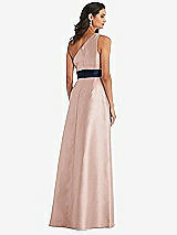 Alt View 3 Thumbnail - Toasted Sugar & Midnight Navy Draped One-Shoulder Satin Maxi Dress with Pockets