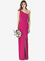 Front View Thumbnail - Think Pink One-Shoulder Crepe Trumpet Gown with Front Slit