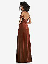 Rear View Thumbnail - Auburn Moon Off-the-Shoulder Flounce Sleeve Velvet Maxi Dress