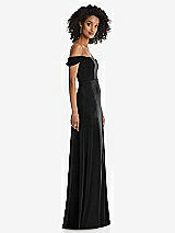 Alt View 1 Thumbnail - Black Off-the-Shoulder Flounce Sleeve Velvet Maxi Dress