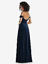 Rear View Thumbnail - Midnight Navy Off-the-Shoulder Flounce Sleeve Velvet Maxi Dress