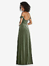 Rear View Thumbnail - Sage Off-the-Shoulder Flounce Sleeve Velvet Maxi Dress