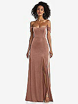 Front View Thumbnail - Tawny Rose Off-the-Shoulder Flounce Sleeve Velvet Maxi Dress