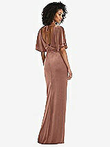 Rear View Thumbnail - Tawny Rose Flutter Sleeve Open-Back Velvet Maxi Dress with Draped Wrap Skirt