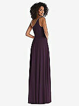 Rear View Thumbnail - Aubergine One-Shoulder Chiffon Maxi Dress with Shirred Front Slit