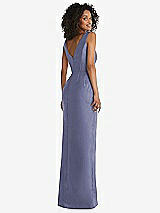 Rear View Thumbnail - French Blue Pleated Bodice Satin Maxi Pencil Dress with Bow Detail