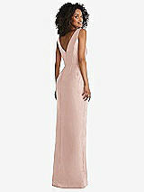Rear View Thumbnail - Toasted Sugar Pleated Bodice Satin Maxi Pencil Dress with Bow Detail
