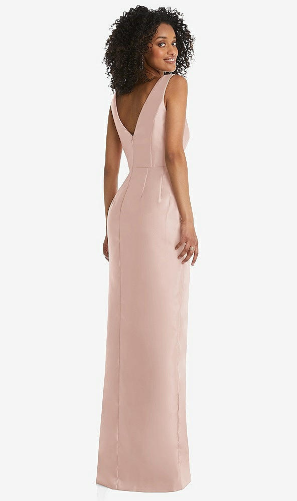 Back View - Toasted Sugar Pleated Bodice Satin Maxi Pencil Dress with Bow Detail