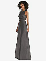 Side View Thumbnail - Caviar Gray Jewel Neck Asymmetrical Shirred Bodice Maxi Dress with Pockets