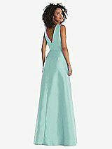 Rear View Thumbnail - Coastal Jewel Neck Asymmetrical Shirred Bodice Maxi Dress with Pockets