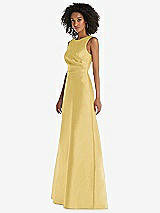 Side View Thumbnail - Maize Jewel Neck Asymmetrical Shirred Bodice Maxi Dress with Pockets