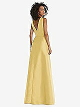 Rear View Thumbnail - Maize Jewel Neck Asymmetrical Shirred Bodice Maxi Dress with Pockets
