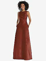 Front View Thumbnail - Auburn Moon Jewel Neck Asymmetrical Shirred Bodice Maxi Dress with Pockets