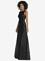 Side View Thumbnail - Black Jewel Neck Asymmetrical Shirred Bodice Maxi Dress with Pockets
