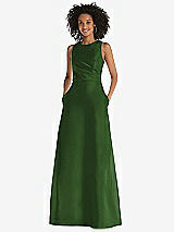 Front View Thumbnail - Celtic Jewel Neck Asymmetrical Shirred Bodice Maxi Dress with Pockets