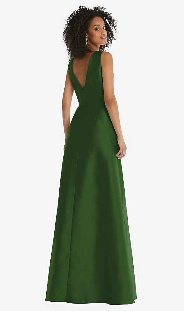 Back View - Celtic Jewel Neck Asymmetrical Shirred Bodice Maxi Dress with Pockets
