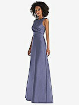 Side View Thumbnail - French Blue Jewel Neck Asymmetrical Shirred Bodice Maxi Dress with Pockets
