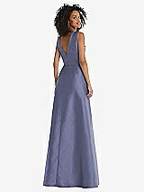 Rear View Thumbnail - French Blue Jewel Neck Asymmetrical Shirred Bodice Maxi Dress with Pockets