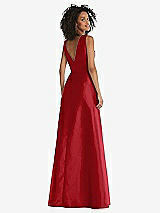 Rear View Thumbnail - Garnet Jewel Neck Asymmetrical Shirred Bodice Maxi Dress with Pockets