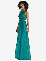 Side View Thumbnail - Jade Jewel Neck Asymmetrical Shirred Bodice Maxi Dress with Pockets