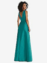 Rear View Thumbnail - Jade Jewel Neck Asymmetrical Shirred Bodice Maxi Dress with Pockets