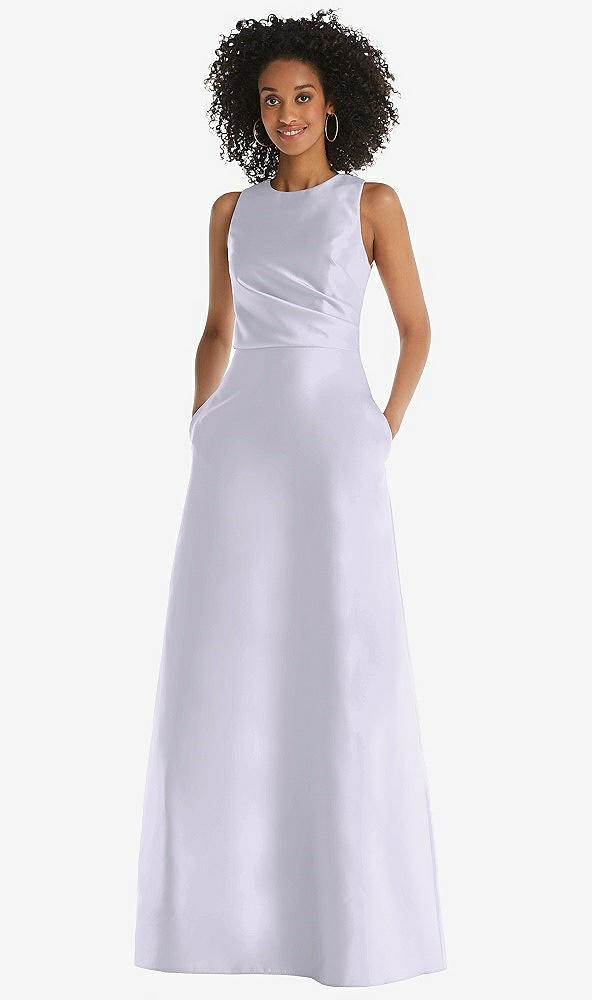 Front View - Silver Dove Jewel Neck Asymmetrical Shirred Bodice Maxi Dress with Pockets