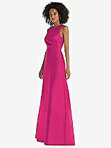 Side View Thumbnail - Think Pink Jewel Neck Asymmetrical Shirred Bodice Maxi Dress with Pockets