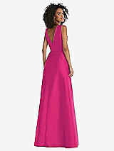 Rear View Thumbnail - Think Pink Jewel Neck Asymmetrical Shirred Bodice Maxi Dress with Pockets