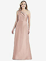 Front View Thumbnail - Toasted Sugar Pleated Draped One-Shoulder Satin Maxi Dress with Pockets