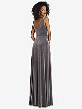 Rear View Thumbnail - Caviar Gray Velvet Maxi Dress with Shirred Bodice and Front Slit