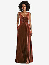 Front View Thumbnail - Auburn Moon Velvet Maxi Dress with Shirred Bodice and Front Slit