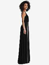 Side View Thumbnail - Black Velvet Maxi Dress with Shirred Bodice and Front Slit