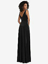 Rear View Thumbnail - Black Velvet Maxi Dress with Shirred Bodice and Front Slit